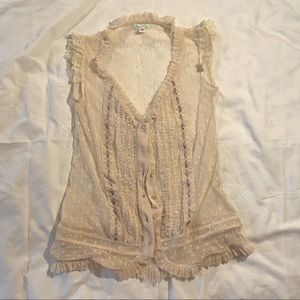 Kimchi Blue sheer cream and purple button up blouse